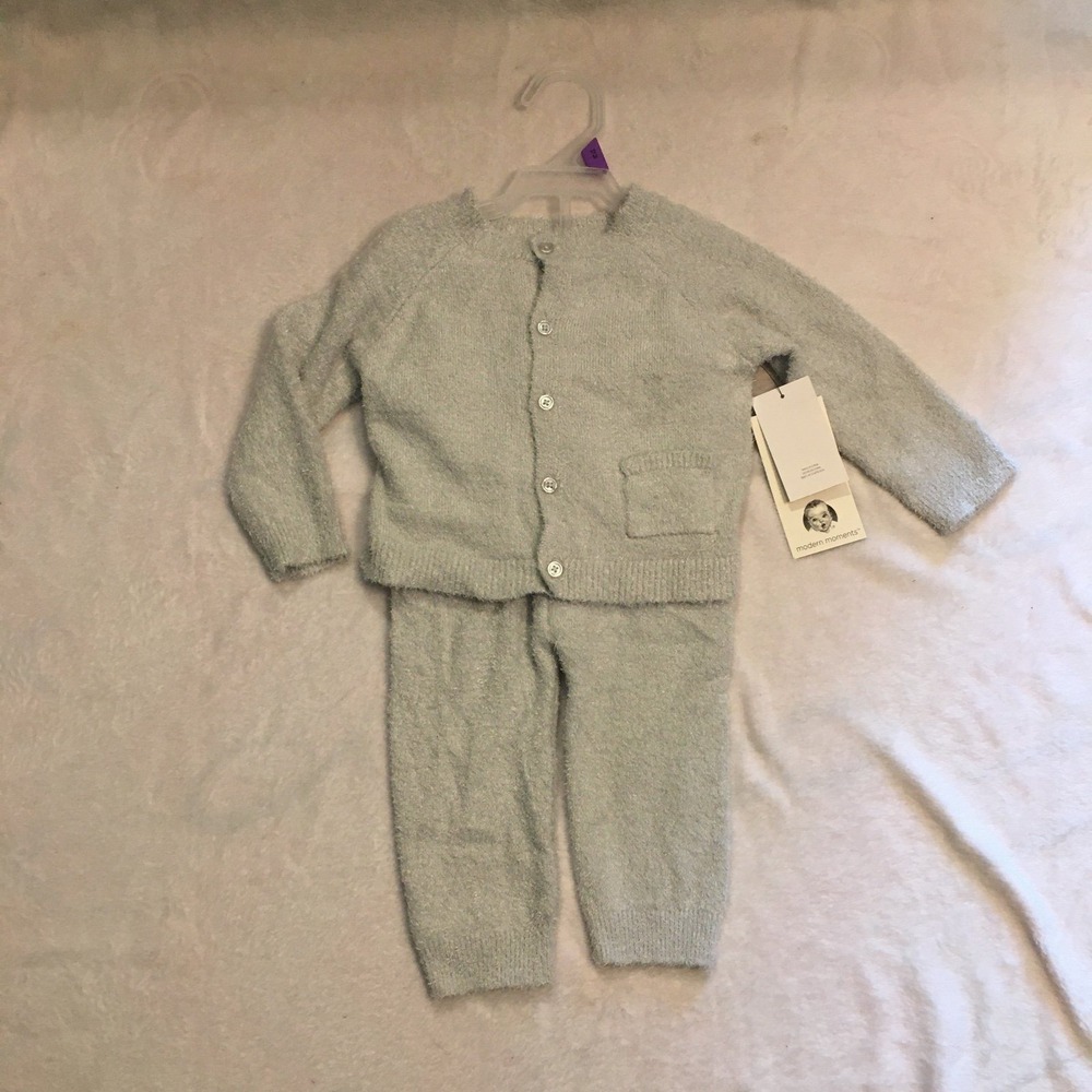 Modern Moments Sweater Set Baby 12M Blue New Fuzzy Knit Cardigan Pants 2pc